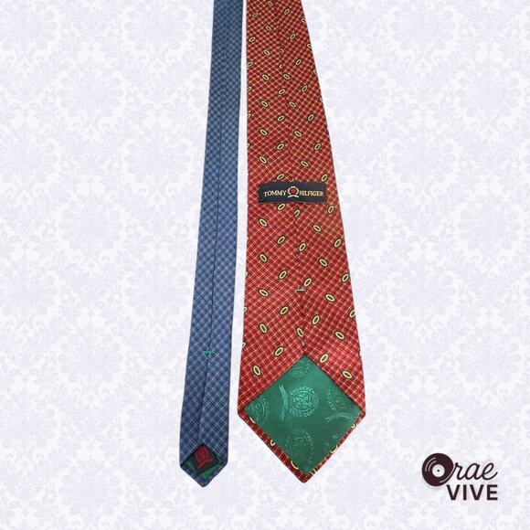 Tommy Hilfiger Red Peacock Silk Tie 100% Imported Silk Italy Print USA Made - Picture 4 of 5